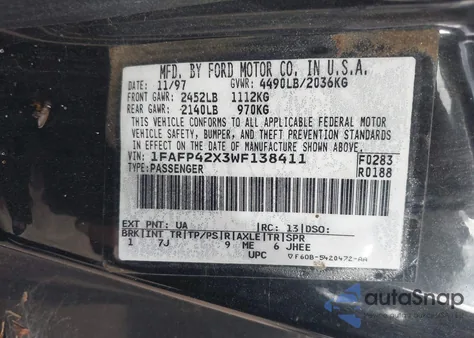 1998 Ford Mustang Gt из США, поврежденный, VIN 1FAFP42X3WF138411